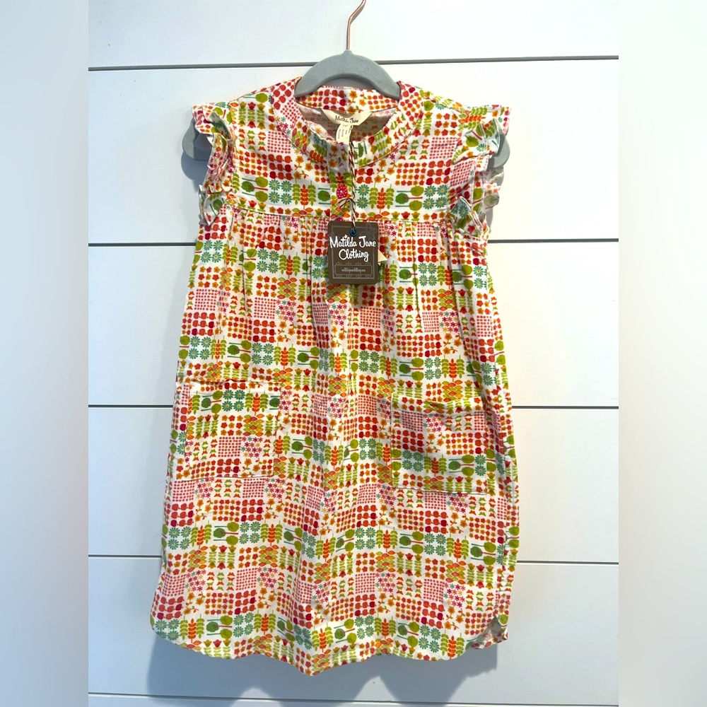 Matilda Jane Woodland Dress Girls 6 Red Green Corduroy Pullover Ruffles fall